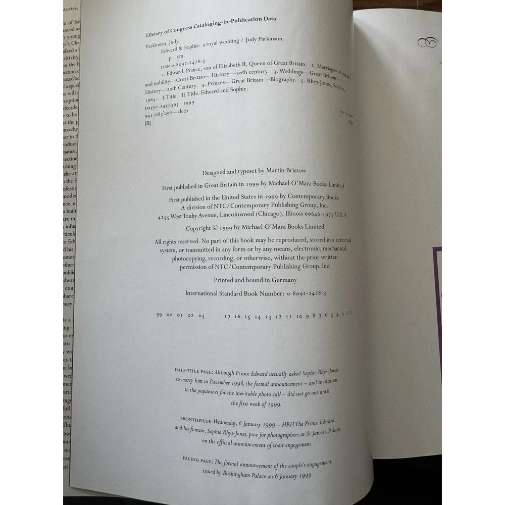 Edward & Sophie: A Royal Wedding‎ Hardcover By Parkinson Judy